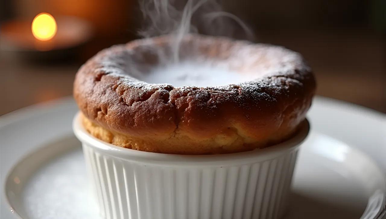 steaming soufflé in dish